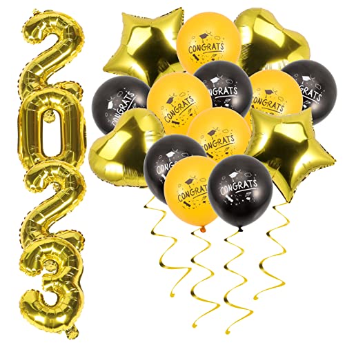 GOOHOCHY Graduationsballons Aluminium Folienballons in Schwarz und Gold Teilig mit Sternen und Herzen Dekoration für Abschlussfeier und Klassenzimmer Einfach zu Montieren und Festlich GOOHOCHY Graduationsballons Aluminium Folienballons in Schwarz und Gold Teilig mit Sternen und Herzen Dekoration für Abschlussfeier und Klassenzimmer Einfach zu Montieren und Festlich von GOOHOCHY