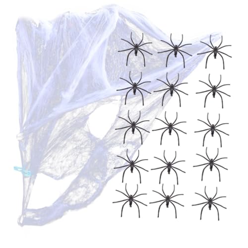 GOOHOCHY Halloween Deko mit Künstlichen Spinnen und Dehnbarem Polyester Spinnennetz Leichte Realistische Halloween Party Dekoration für Innen und Außen Gruselige Spinnennetz Deko für Haus GOOHOCHY Halloween Deko mit Künstlichen Spinnen und Dehnbarem Polyester Spinnennetz Leichte Realistische Halloween Party Dekoration für Innen und Außen Gruselige Spinnennetz Deko für Haus von GOOHOCHY