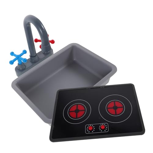 GOOHOCHY Kinderspielküche mit Realistischem Wasserhahn und Spüle Induktionsherd Spielset mit Licht und Soundeffekten Umfassendes Küchenspielzeug Zubehör für Jungen und Mädchen Fördert von GOOHOCHY