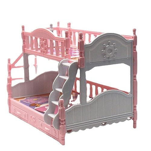 GOOHOCHY Mini Doppelbett für Puppenhaus Europäisches Design Rosa Etagenbett Mini Möbel für Kinderzimmer und Dekoration Zubehör für Miniaturhäuser von GOOHOCHY
