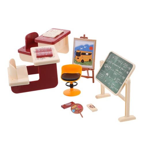 GOOHOCHY Miniatur Klassenzimmer Set Künstliche Kreidetafel Mini Haus Modelle Glatte Oberfläche Dekoratives Zubehör für Puppenhaus und DIY Szenen Kompakt und Leicht Langlebig von GOOHOCHY