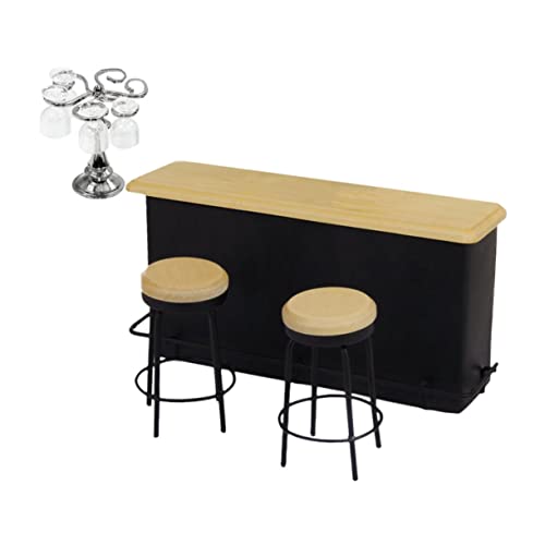 GOOHOCHY Miniatur Puppenhaus Bar Set Mini Cup Holder mit Glasmodellen Bartresen und Barhockern Dekoration für DIY Mini Haus für Eltern Sicheres Material Tragbar von GOOHOCHY