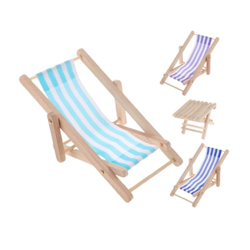 GOOHOCHY Miniatur Strandstuhl Teiliges Puppenhaus Zubehör aus Holz und Faltbare Liegestühle für Kreative Spielwelten für DIY und Mikrolandschaften von GOOHOCHY