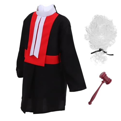 GOOHOCHY Richterkostüm mit Perücke Detailreiche Anwaltsuniform für Rollenspiele Geeignet für Karrieretag Halloween und Fasching von GOOHOCHY