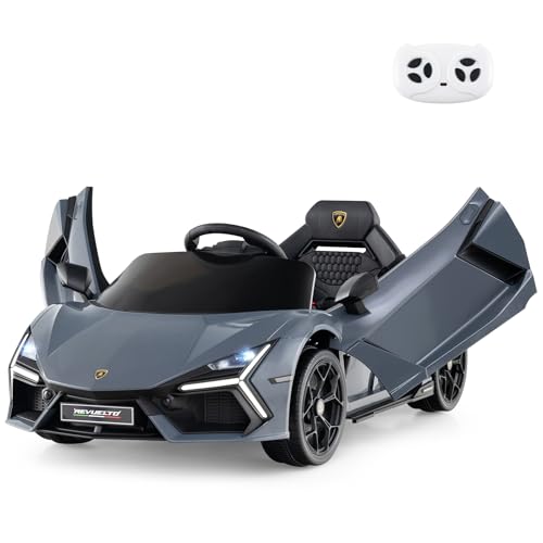 GOPLUIS Elektroauto für Kinder, 12V Lamborghini Kinderauto elektrish in 2 Modi, Kinder Auto Elektro mit Fernbedienung & LED-Leuchten & Hupe & Musik, für Jungen und Mädchen ab 3 Jahren (Grau) von GOPLUS