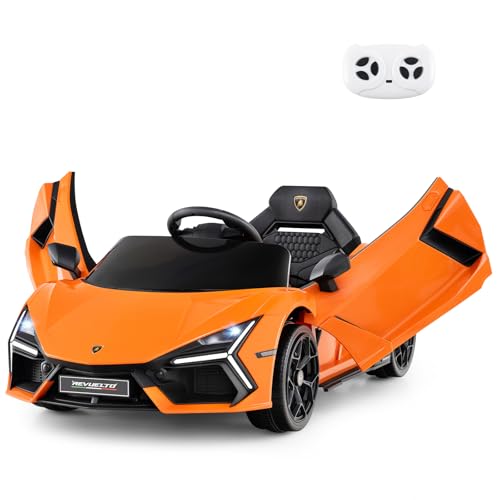 GOPLUIS Elektroauto für Kinder, 12V Lamborghini Kinderauto elektrish in 2 Modi, Kinder Auto Elektro mit Fernbedienung & LED-Leuchten & Hupe & Musik, für Jungen und Mädchen ab 3 Jahren (Orange) von GOPLUS
