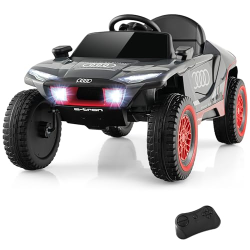 GOPLUS 12 V Elektroauto Audi, Elektrofahrzeug mit 2,4G Fernbedienung & Musik & LED-Leuchten & 4 Federungen, Elektrisches Rennauto für Kinder ab 3 Jahren, 3-6,5 km/h von GOPLUS