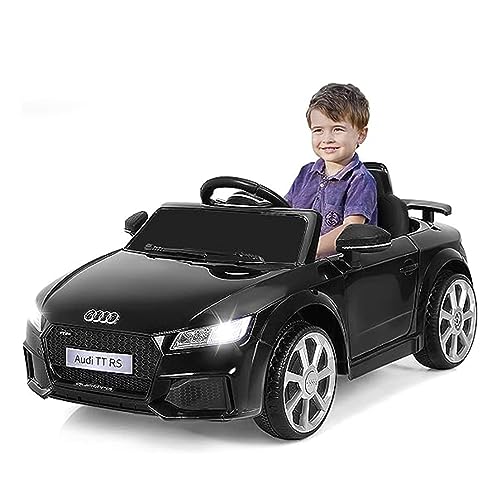 GOPLUS 12V Audi Elektroauto mit 2,4 Ghz Fernbedienung, Kinderfahrzeug mit Musik/Scheinwerfer/Hupe, 2,5-5 km/h, Sicherheitschloss an der Tür, für Kinder von 3-8 Jahren (Schwarz) von GOPLUS