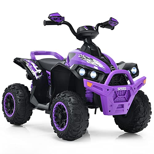 GOPLUS 12V Elektrische Kinderquad, Kinderfahrzeug mit LED-Scheinwerfern, Musik & Hupe, Elektroauto mit 4 rutschfeste Räder & langsamer Start, für Kinder 3–8 Jahre alt, bis 35 kg Belastbar (Lila) von GOPLUS