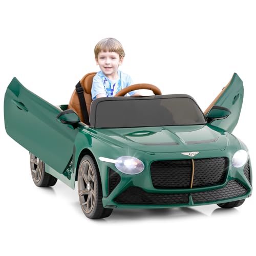 GOPLUS 12V Kinder Elektroauto Bentley, Kinderfahrzeug mit Fernbedienung, LED-Leuchten, Scherentüren, Hupe & Musik, 3 Geschwindigkeiten, Elektrofahrzeug für Kinder ab 3 Jahren (Grün) von GOPLUS