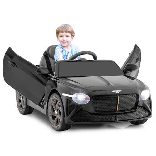 GOPLUS 12V Kinder Elektroauto Bentley, Kinderfahrzeug mit Fernbedienung, LED-Leuchten, Scherentüren, Hupe & Musik, 3 Geschwindigkeiten, Elektrofahrzeug für Kinder ab 3 Jahren (Schwarz) von GOPLUS