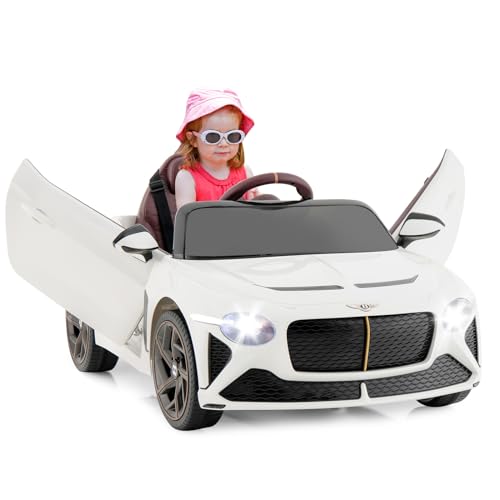 GOPLUS 12V Kinder Elektroauto Bentley, Kinderfahrzeug mit Fernbedienung, LED-Leuchten, Scherentüren, Hupe & Musik, 3 Geschwindigkeiten, Elektrofahrzeug für Kinder ab 3 Jahren (Weiß) von GOPLUS