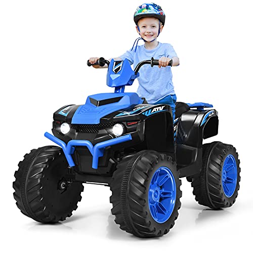 GOPLUS 12V Kinder Elektroquad, Batteriebetriebenes Auto mit LED-Scheinwerfern, Musik, Hupe, USB, Bluetooth, Radio, Langsamer Start, Hohe/Niedrige Geschwindigkeit, Quad Motorrad (Blau) von GOPLUS