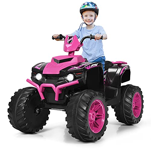 GOPLUS 12V Kinder Elektroquad, Batteriebetriebenes Auto mit LED-Scheinwerfern, Musik, Hupe, USB, Bluetooth, Radio, Langsamer Start, Hohe/Niedrige Geschwindigkeit, Quad Motorrad (Rosa) von GOPLUS