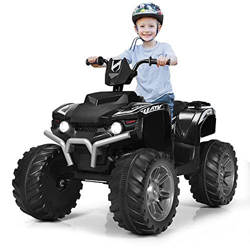 GOPLUS 12V Kinder Elektroquad, Batteriebetriebenes Auto mit LED-Scheinwerfern, Musik, Hupe, USB, Bluetooth, Radio, Langsamer Start, Hohe/Niedrige Geschwindigkeit, Quad Motorrad (Schwarz) von GOPLUS