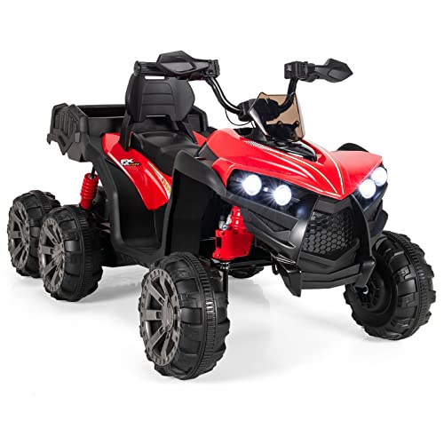 GOPLUS 12V Kinder Elektroquad ATV, Kinderquad mit LED-Scheinwerfer & Rücklicht, Musik, Bremse, Kindefahrzeug mit 6 stoßdämpfenden Rädern & Slow-Start-Funktion für Kinder ab 3, 3-6 km/h (Rot) von GOPLUS