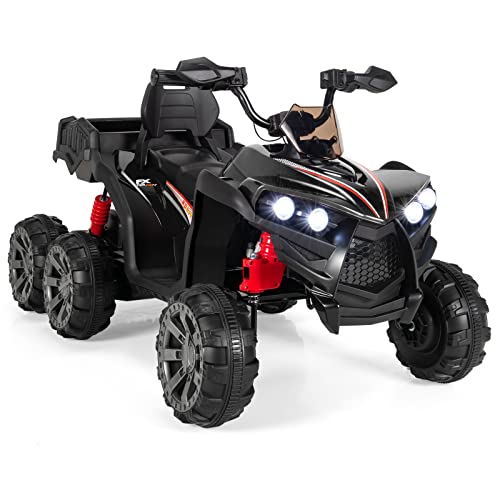 GOPLUS 12V Kinder Elektroquad ATV, Kinderquad mit LED-Scheinwerfer & Rücklicht, Musik, Bremse, Kindefahrzeug mit 6 stoßdämpfenden Rädern & Slow-Start-Funktion für Kinder ab 3, 3-6 km/h (Schwarz) von GOPLUS