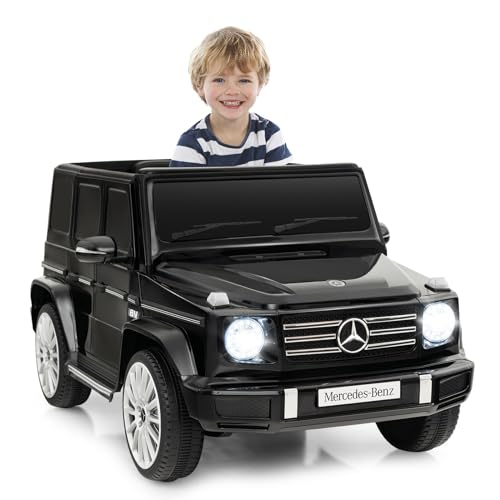 GOPLUS 12V Kinderfahrzeug Mercedes Benz G500, Elektroauto mit Fernbedienung, Scheinwerfern, Musik & Hupe, abschließbaren Türen, Sicherheitsgurt, Elektrofahrzeug für Kinder ab 3 Jahren (Schwarz) von GOPLUS