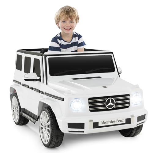 GOPLUS 12V Kinderfahrzeug Mercedes Benz G500, Elektroauto mit Fernbedienung, Scheinwerfern, Musik & Hupe, abschließbaren Türen, Sicherheitsgurt, Elektrofahrzeug für Kinder ab 3 Jahren (Weiß) von GOPLUS