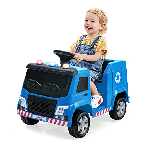 GOPLUS 12V elektrischer Recyclingwagen mit 2,4G-Fernbedienung, Müllwagen mit Musik, Hupe, Warnleuchten Langsamer Start, Spielzeugauto mit 4 Räder für Kinder von 3-8 Jahre (Blau) von GOPLUS