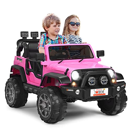 GOPLUS 2-Sitz Kinder Elektroauto, 12V Batteriebetriebener Elektro-LKW mit 2,4 GHz Fernbedienung&LED-Lichte&Musik&Stoßdämpfungfederaufhängung, Verstellbaren Geschwindigkeiten, Langsamer Start (Rosa) GOPLUS 2-Sitz Kinder Elektroauto, 12V Batteriebetriebener Elektro-LKW mit 2,4 GHz Fernbedienung&LED-Lichte&Musik&Stoßdämpfungfederaufhängung, Verstellbaren Geschwindigkeiten, Langsamer Start (Rosa) von GOPLUS