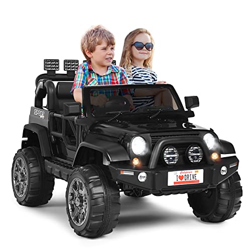 GOPLUS 2-Sitz Kinder Elektroauto, 12V Batteriebetriebener Elektro-Lkw mit 2,4 GHz Fernbedienung&LED-Lichte&Musik&Stoßdämpfungfederaufhängung, Verstellbaren Geschwindigkeiten, Langsamer Start (Schwarz) GOPLUS 2-Sitz Kinder Elektroauto, 12V Batteriebetriebener Elektro-Lkw mit 2,4 GHz Fernbedienung&LED-Lichte&Musik&Stoßdämpfungfederaufhängung, Verstellbaren Geschwindigkeiten, Langsamer Start (Schwarz) von GOPLUS