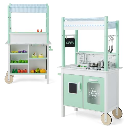 GOPLUS 2 in 1 Kinderküche & Kaufladen, Doppelseitige Spielküche mit LED-Lichtleisten, Tafel, Spüle, Herden & komplettem Zubehör, Rollenspiel Set mit Griff & Rädern für Kinder ab 3 Jahren, grün GOPLUS 2 in 1 Kinderküche & Kaufladen, Doppelseitige Spielküche mit LED-Lichtleisten, Tafel, Spüle, Herden & komplettem Zubehör, Rollenspiel Set mit Griff & Rädern für Kinder ab 3 Jahren, grün von GOPLUS