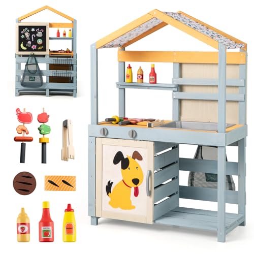 GOPLUS 2 in 1 Matschküche Outdoor, doppelseitige Spielküche für Kinder mit Tafel, Grill, Backofen, Vordach & Grillzubehörteile, Kinderküche Holz für Mädchen und Jungen ab 3 Jahren GOPLUS 2 in 1 Matschküche Outdoor, doppelseitige Spielküche für Kinder mit Tafel, Grill, Backofen, Vordach & Grillzubehörteile, Kinderküche Holz für Mädchen und Jungen ab 3 Jahren von GOPLUS