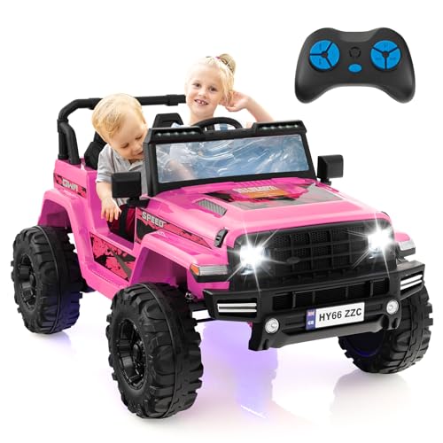 GOPLUS 24V Kinderauto mit 2,4G-Fernbedienung, Elektroauto mit MP3, Hupe, Musik und LED-Leuchten, Kinderfahrzeug 2 Sitzer mit All-Terrain Räder für Kinder ab 3 Jahre (Rosa) von GOPLUS