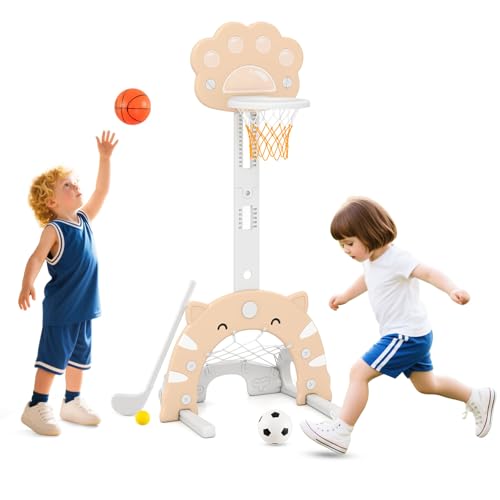 GOPLUS 3-in-1-Basketballkorb für Kinder, höhenverstellbarer Basketballständer, Basketballspiel für mit Basketball & Fußball & Golfspiel, Indoor- und Outdoor-Spielset für Kinder ab 3 Jahren GOPLUS 3-in-1-Basketballkorb für Kinder, höhenverstellbarer Basketballständer, Basketballspiel für mit Basketball & Fußball & Golfspiel, Indoor- und Outdoor-Spielset für Kinder ab 3 Jahren von GOPLUS