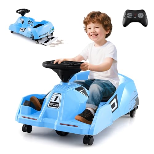 GOPLUS 3 in 1 Elektrisches Go Kart, 12V Gokart mit abnehmbarem Mopp, Aufsitzauto mit Fernbedienung, kabelloser Verbindung, Musik, Hupe, 3 Geschwindigkeiten, Reinigungsauto für Kinder 2-5 Jahr (Blau) von GOPLUS