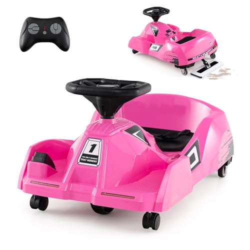 GOPLUS 3 in 1 Elektrisches Go Kart, 12V Gokart mit abnehmbarem Mopp, Aufsitzauto mit Fernbedienung, kabelloser Verbindung, Musik, Hupe, 3 Geschwindigkeiten, Reinigungsauto für Kinder 2-5 Jahr (Rosa) von GOPLUS