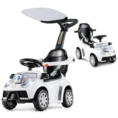 GOPLUS 3-in-1 Rutschauto mit Schiebestange, Rutschfahrzeug Sound, Stauraum, Hupe, Licht, Griff & Sicherheitsgurt, Kinderauto für Kinder ab 1 Jahr (Weiß) von GOPLUS