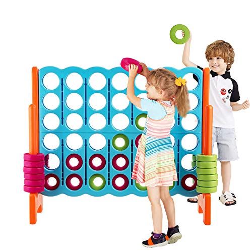 GOPLUS riesiges 4 Gewinnt Spiel, Strategiespiel Brettspiel mit 42 Ringen und Schnellspannhebel für 2 Spieler, 4 in Einer Reihe aus PE & PP für Kinder Erwachsene (Hellblau) von GOPLUS