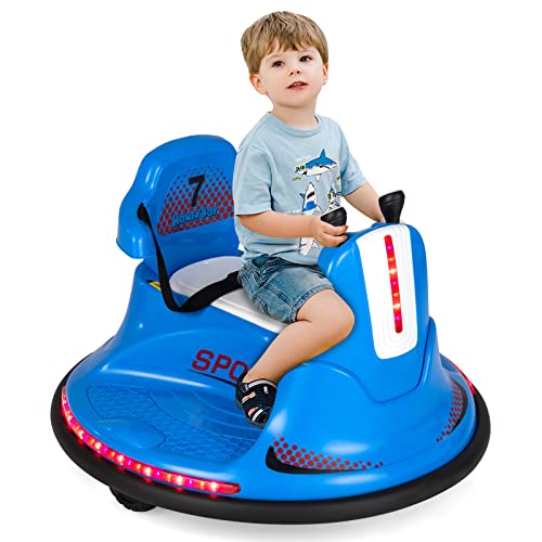 GOPLUS 6V Autoscooter für Kinder & Kleinkinder, Elektrofahrzeug mit 2,4 GHz Fernbedienung, 360 Grad Drehung, LED Lichter, 2 Fahrmodi, Autoscooter für Jungen & Mädchen, 3-6km/h (Blau) von GOPLUS