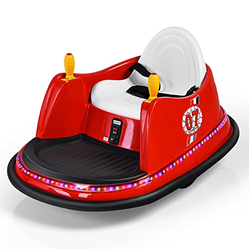 GOPLUS 6V Elektro Autoscooter mit 2,4 GHz Fernbedienung, Kinderfahrzeug 360 Grad, mit LED-Lichtgurt, EIN-Tasten-Start, Sicherheitsgurt, Musik, Hupe, für Kinder von 2-5 Jahren, bis zu 2km/h (Rot) von GOPLUS