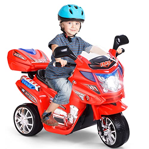 GOPLUS 6V Elektro Kindermotorrad mit 3 Rädern, Elektromotorrad inkl. Licht & Pedal & Aufbewahrungskiste & Musik, Elektro-Dreirad für Kinder von 3 bis 7 Jahre alt, bis zu 25 kg (Rot) von GOPLUS