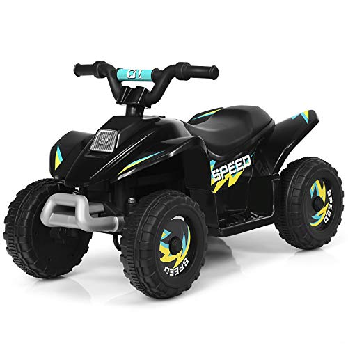 GOPLUS 6V Elektro Kindquad ATV mit Vor- und Rückwärtsschalter, Miniquad Kinderauto, Elektrofahrzeug aus PP + Stahl, Elektro Motorrad für Kinder ab 3 Jahre bis zu 30kg tragbar, 73x40x44,5cm (Schwarz) von GOPLUS