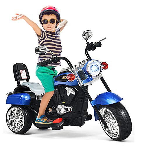 GOPLUS 6V Elektromotorrad mit Hupe, Dreirad Kindermotorrad mit Vor-und Rückwärtsschalter, Elektrisches Motorrad, Mortorcycle, Elektrofahrzeug für Kinder ab 3 (Blau) von GOPLUS