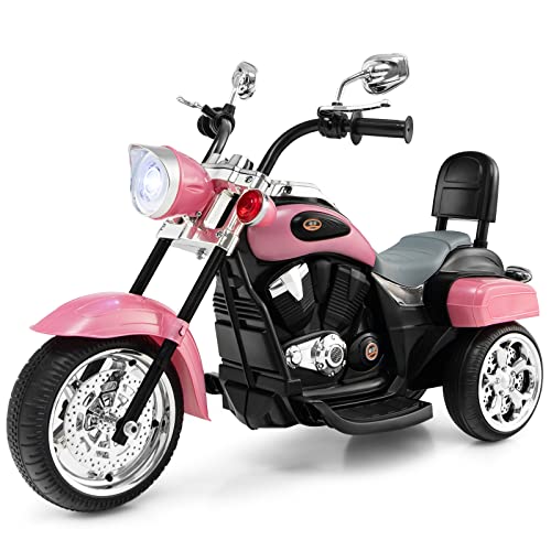 GOPLUS 6V Elektromotorrad mit Hupe, Dreirad Kindermotorrad mit Vor-und Rückwärtsschalter, Elektrisches Motorrad, Mortorcycle, Elektrofahrzeug für Kinder ab 3 (Pink) von GOPLUS