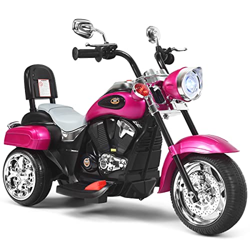 GOPLUS 6V Elektromotorrad mit Hupe, Dreirad Kindermotorrad mit Vor-und Rückwärtsschalter, Elektrisches Motorrad, Mortorcycle, Elektrofahrzeug für Kinder ab 3 (Rosarot) von GOPLUS