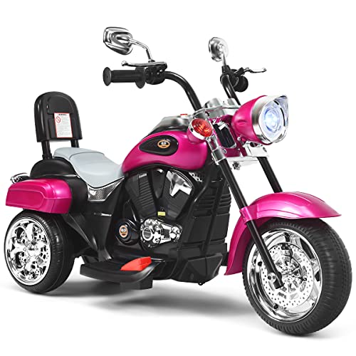 GOPLUS 6V Elektromotorrad für Kinder, Dreirad Kindermotorrad mit Vor-und Rückwärtsschalter, Elektrisches Motorrad, Mortorcycle, Elektrofahrzeug für Kinder ab 3 Jahre (Rosarot) von GOPLUS