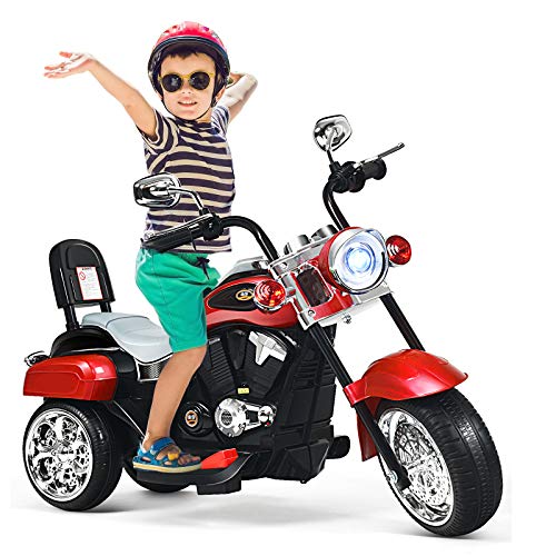 GOPLUS 6V Elektromotorrad mit Hupe, Dreirad Kindermotorrad mit Vor-und Rückwärtsschalter, Elektrisches Motorrad, Mortorcycle, Elektrofahrzeug für Kinder ab 3 (Rot) von GOPLUS