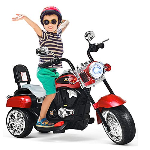 GOPLUS 6V Elektromotorrad für Kinder, Dreirad Kindermotorrad mit Vor-und Rückwärtsschalter, Elektrisches Motorrad, Mortorcycle, Elektrofahrzeug für Kinder ab 3 Jahre (Rot) von GOPLUS