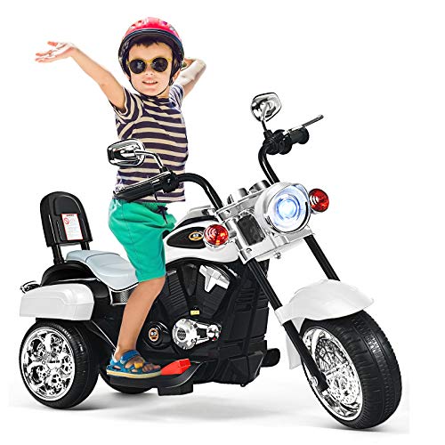 GOPLUS 6V Elektromotorrad mit Hupe, Dreirad Kindermotorrad mit Vor-und Rückwärtsschalter, Elektrisches Motorrad, Mortorcycle, Elektrofahrzeug für Kinder ab 3 (Weiß) von GOPLUS