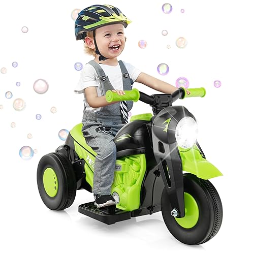 GOPLUS 6V Kinder Motorrad mit Seifenblasenfunktion, Kinder Seifenblasenauto mit Musiktasten, LED Scheinwerfern & Seifenblasenmacher, Kindermotorrad für Kinder ab 3 Jahre, 2,5-3 km/h (Grün) von GOPLUS