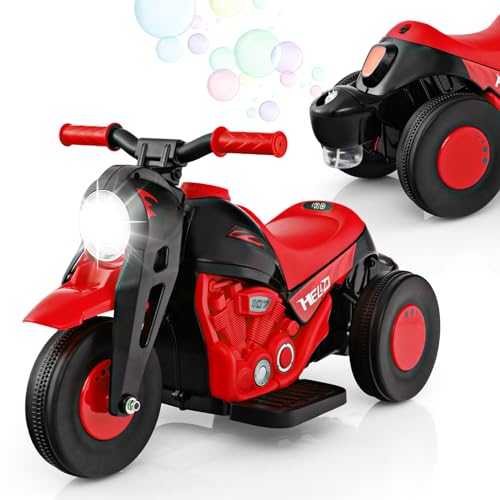 GOPLUS 6V Kinder Motorrad mit Seifenblasenfunktion, Kinder Seifenblasenauto mit Musiktasten, LED Scheinwerfern & Seifenblasenmacher, Kindermotorrad für Kinder ab 3 Jahre, 2,5-3 km/h (Rot) von GOPLUS