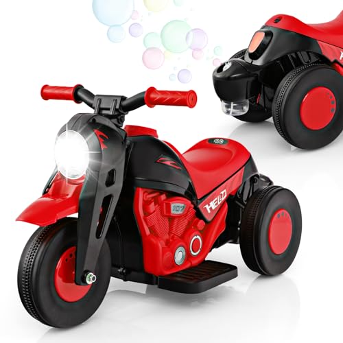 GOPLUS 6V Kinder Motorrad mit Seifenblasenfunktion, Kinder Seifenblasenauto mit Musiktasten, LED Scheinwerfern & Seifenblasenmacher, Kindermotorrad für Kinder ab 3 Jahre, 2,5-3 KM/H (Rot) von GOPLUS