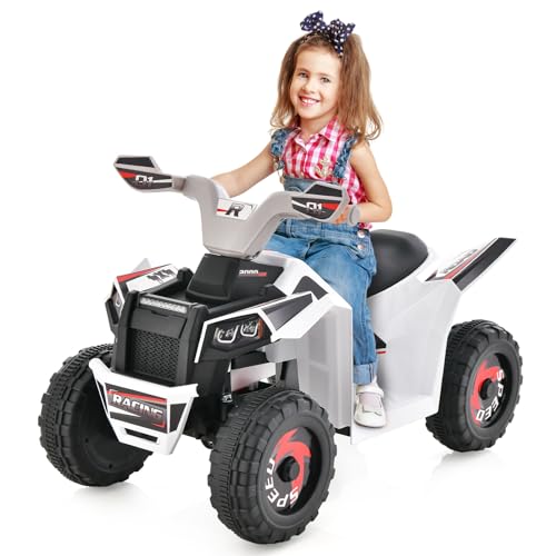 GOPLUS 6V Kinder Quad, Elektroauto ATV mit Vorwärts-/Rückwärtsschalter, Kinderquad mit Pedal & Ladegerät, Mini Elektroquad für Kinder ab 3 Jahren bis zu 30 kg (Weiß) von GOPLUS