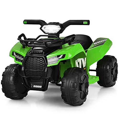 GOPLUS 6V Mini Kinder Elektroquad ATV, Miniquad mit Musik, Hupe, USB & LED-Scheinwerfer, Kindermotorrad mit Fußstütze & 4 Rädern für 18-36 Monate, 44 × 66 × 42 cm, 2km/h (Grün) von GOPLUS